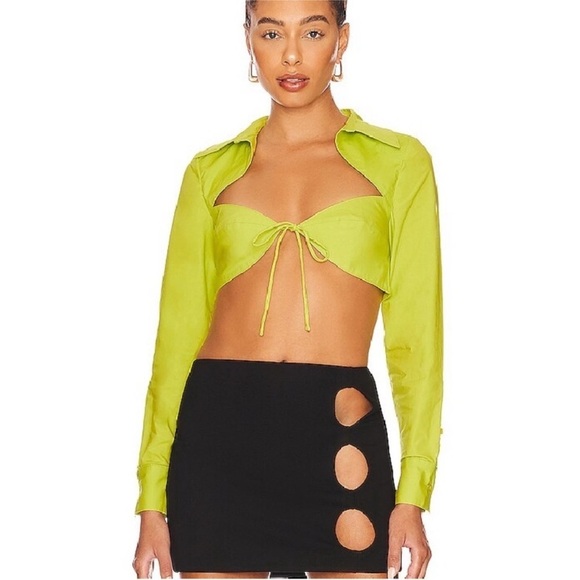h:ours Tops - NWT Revolve H:ours Nadia Crop Blouse Acid Lime Green Sz S